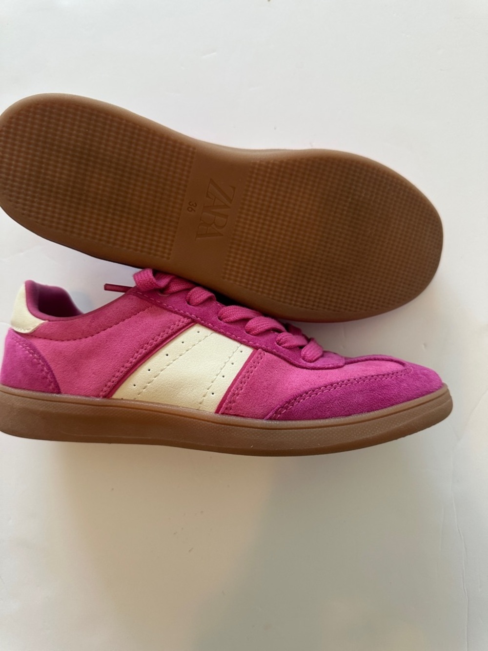 ZARA Pink/Cream Sz 36 (6) Suede Combined Trainers - Picture 5 of 9